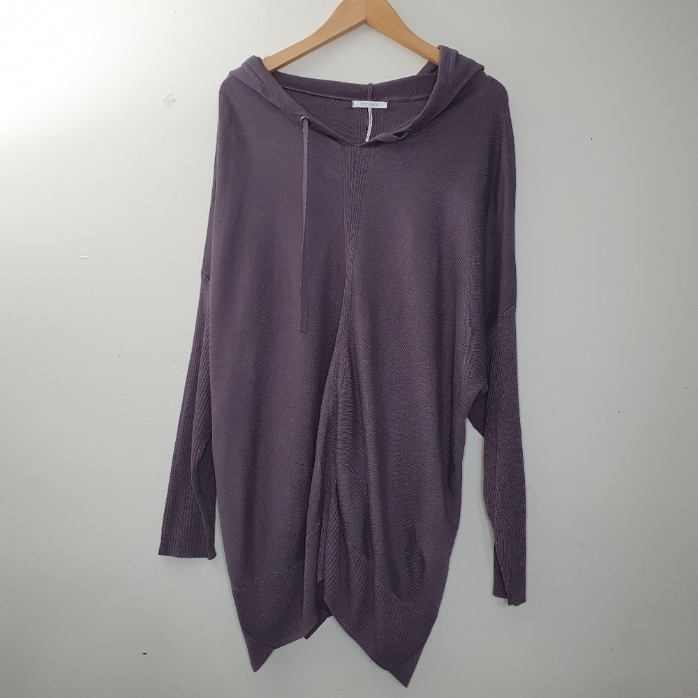 STITCHDROP Pullover Hooded Tunic Sweater In Clove Size 1X